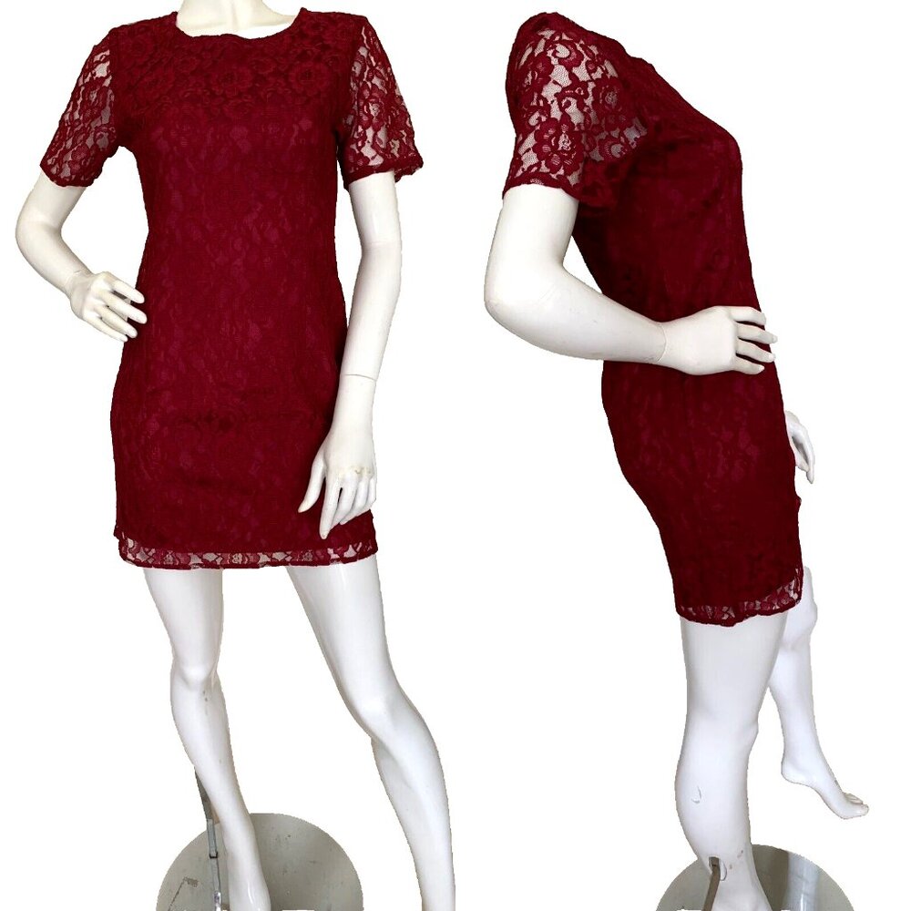 Vintage 90s Y2K Dress My Michelle Red Lace Mini Shift Dress Size Small S